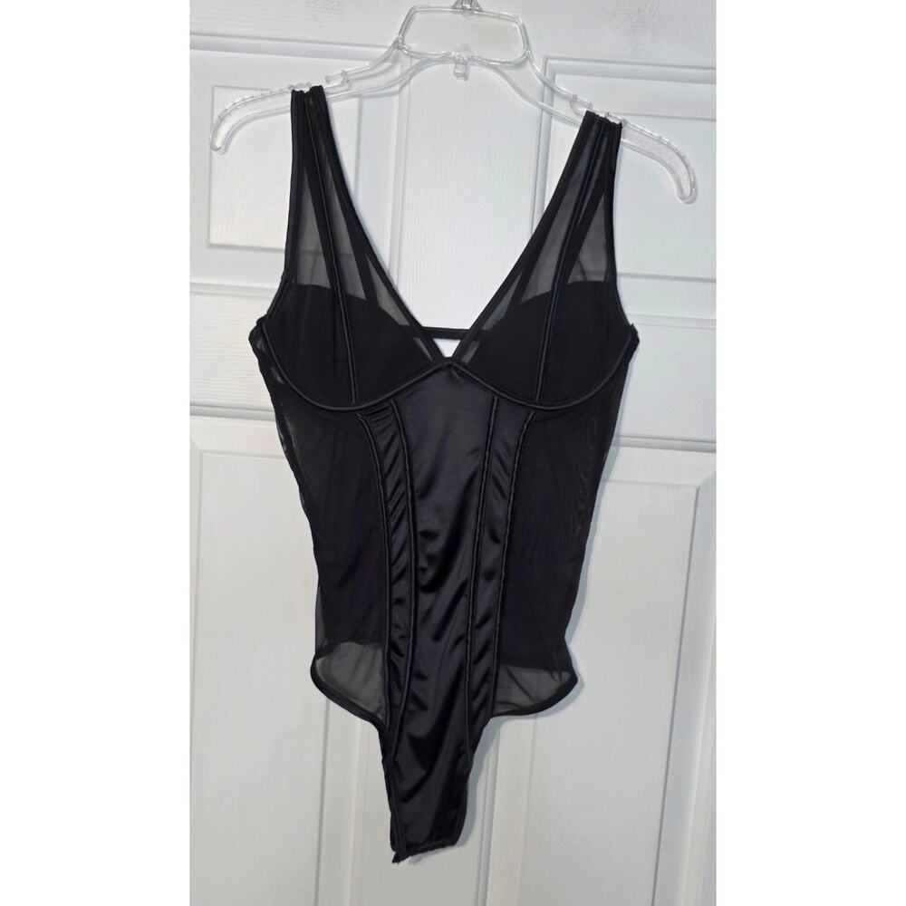 Steve Madden Underwire Bodysuit Black‎ Sheer Panels Size Medium